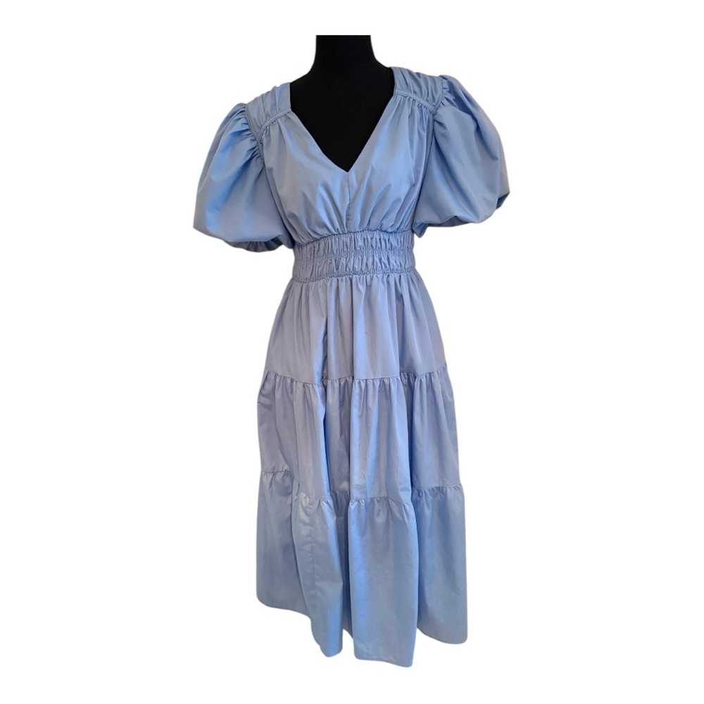 Anna Rae  Blue Ruched Puff Sleeve Sundress sz Medium‎ with pockets